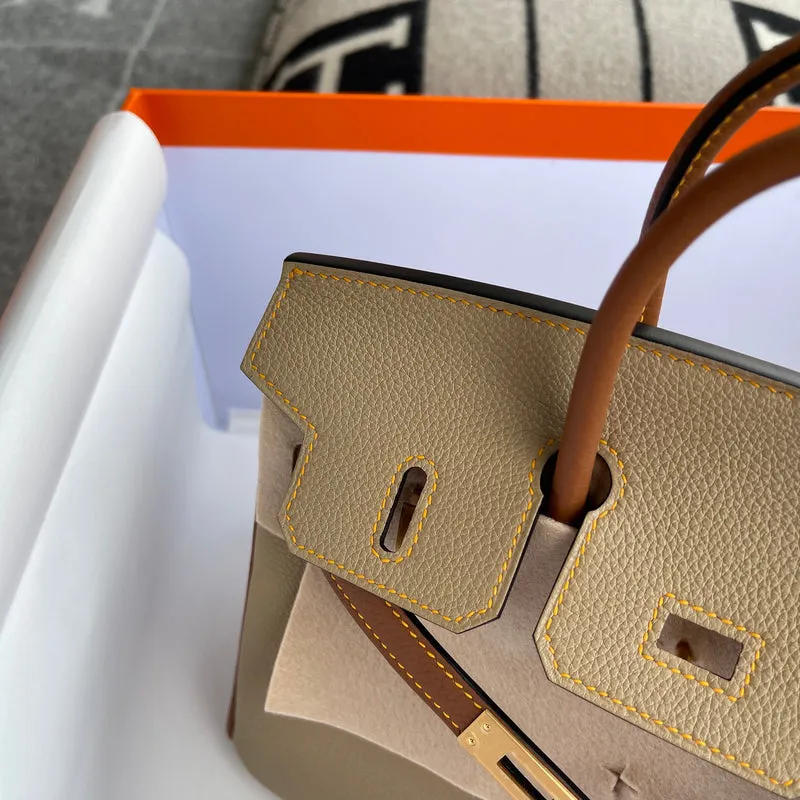 BIRKIN 25 TOGO LEATHER HORSESHOE STAMP (HSS) BI-COLOR TRENCH & GOLD WITH GOLD HARDWARE (GHW) - 6