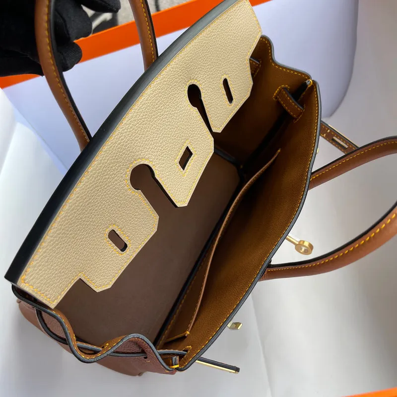 BIRKIN 25 TOGO LEATHER HORSESHOE STAMP (HSS) BI-COLOR TRENCH & GOLD WITH GOLD HARDWARE (GHW) - 4