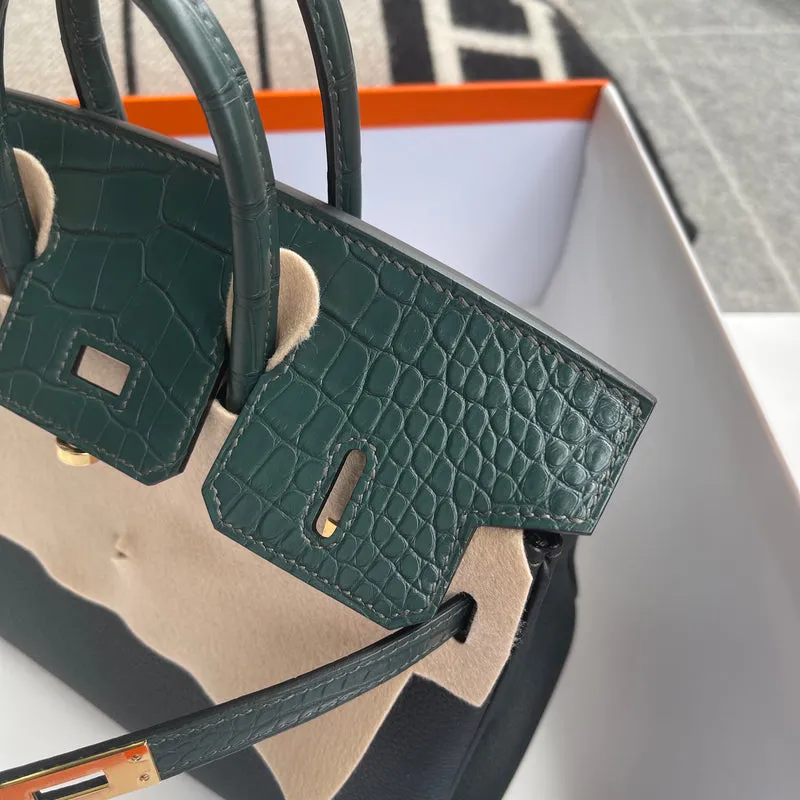 BIRKIN 25 TOUCH MATTE MISSISSIPPIENSIS ALLIGATOR LEATHER & TOGO LEATHER VERT CYPRES WITH GOLD HARDWARE (GHW) - 5