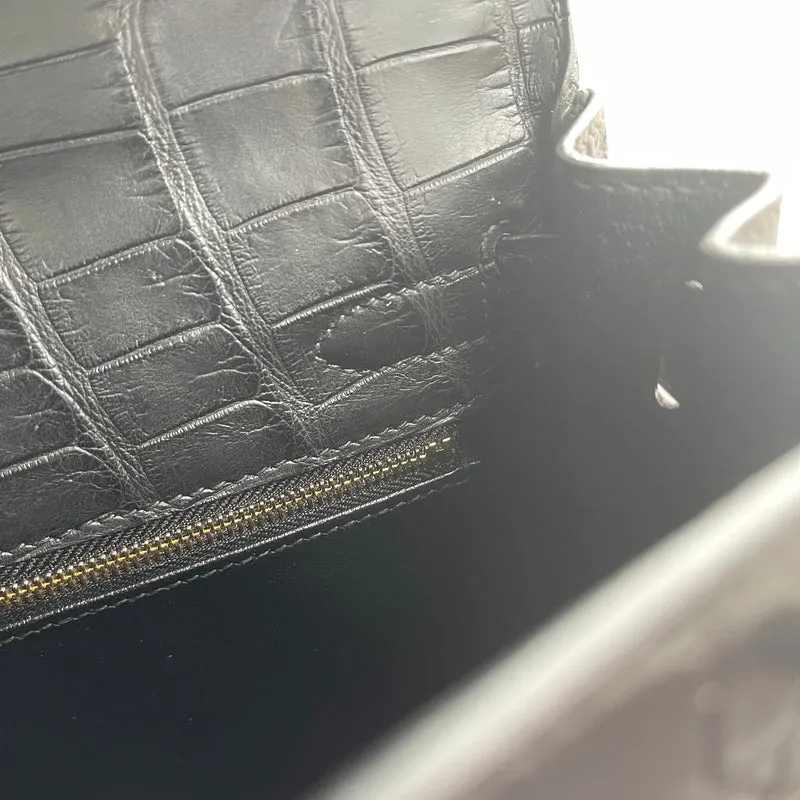 KELLY 28 MATTE MISSISSIPPIENSIS ALLIGATOR LEATHER NOIR (BLACK) WITH GOLD HARDWARE (GHW) - 8