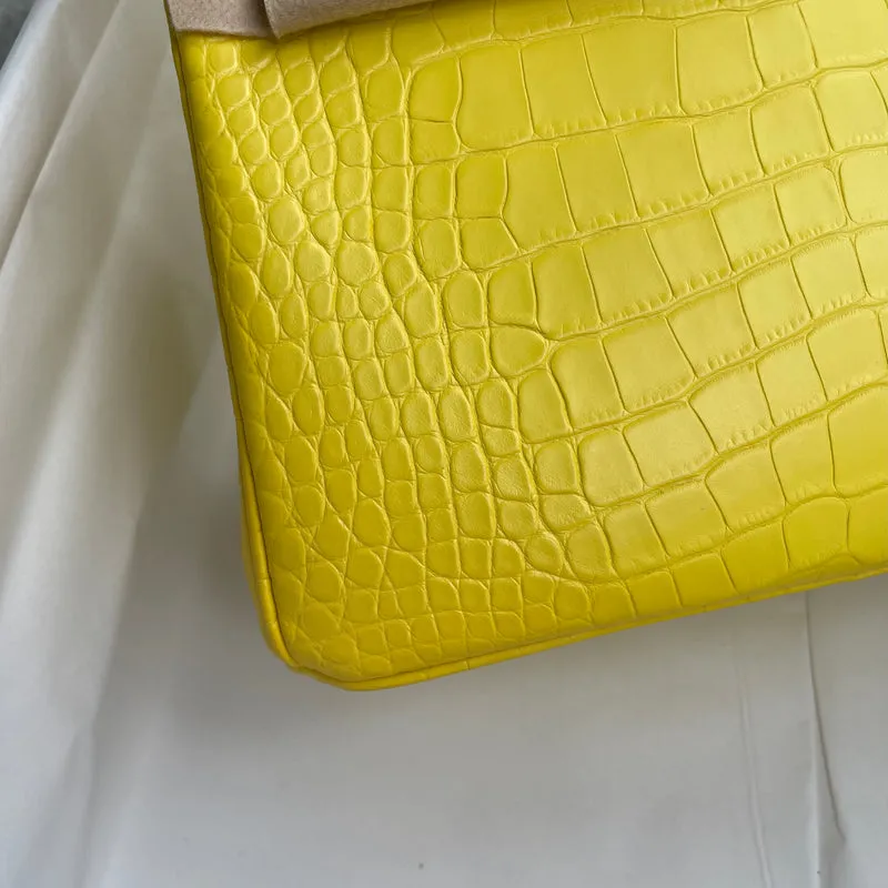 BIRKIN 25 MATTE MISSISSIPPIENSIS ALLIGATOR LEATHER MIMOSA WITH GOLD HARDWARE (GHW) - 6