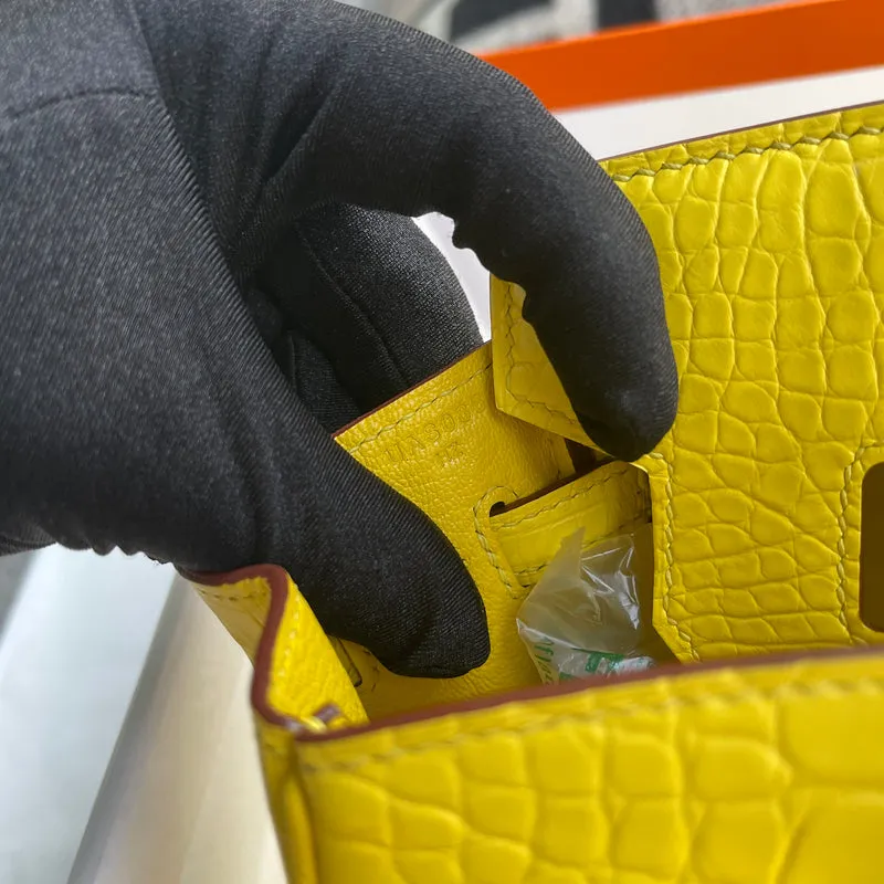BIRKIN 25 MATTE MISSISSIPPIENSIS ALLIGATOR LEATHER MIMOSA WITH GOLD HARDWARE (GHW) - 5