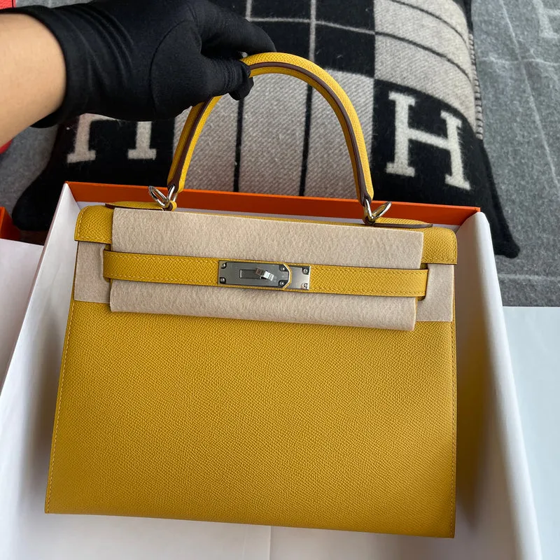 KELLY 28 EPSOM LEATHER JAUNE AMBRE WITH PALLADIUM HARDWARE (PHW) - 2