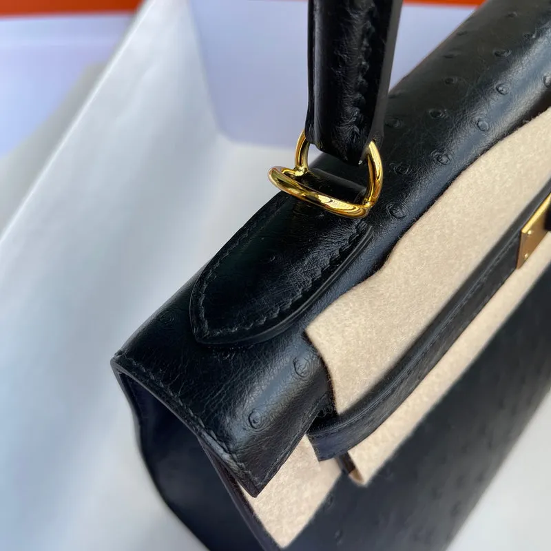 KELLY 28 OSTRICH LEATHER NOIR (BLACK) WITH GOLD HARDWARE (GHW) - 9
