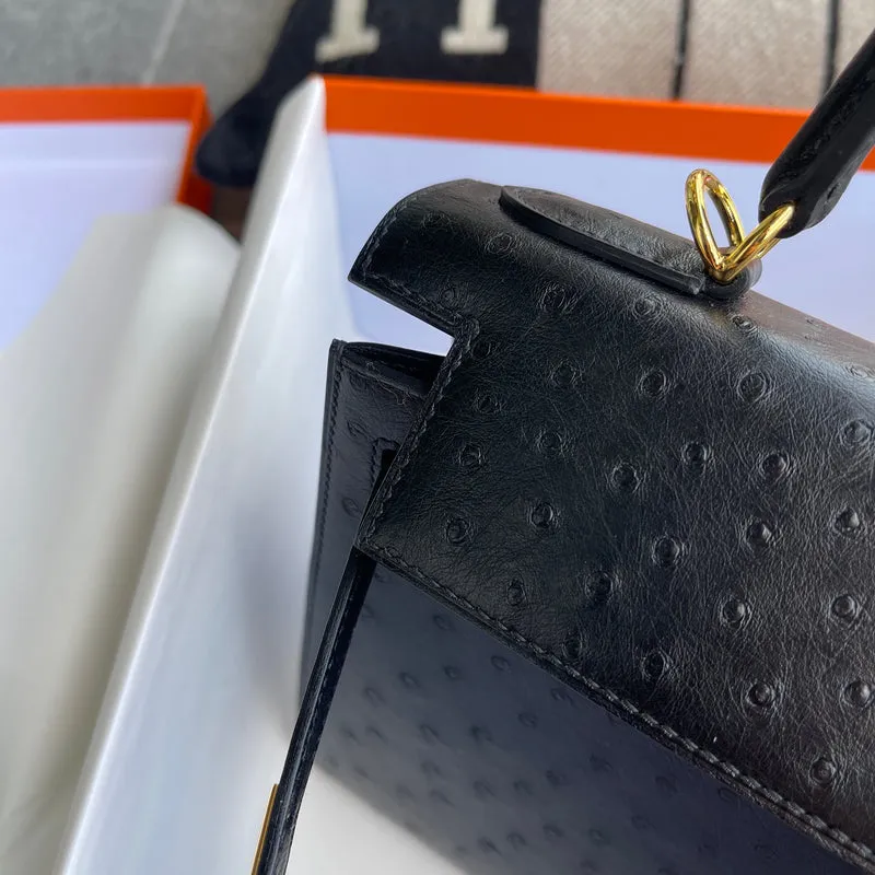 KELLY 28 OSTRICH LEATHER NOIR (BLACK) WITH GOLD HARDWARE (GHW) - 5