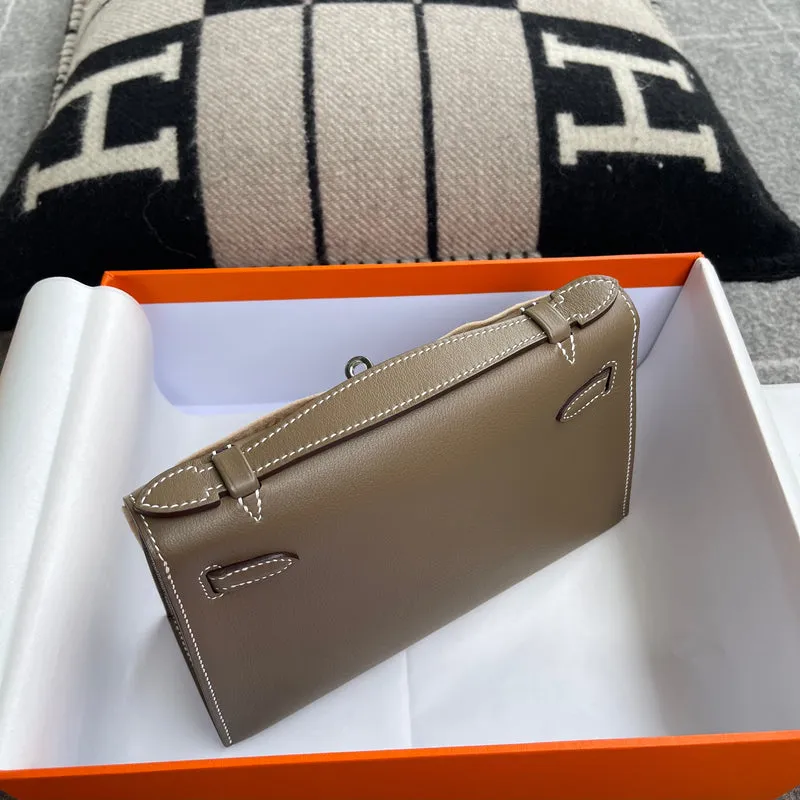 KELLY POCHETTE SWIFT LEATHER ETOUPE WITH PALLADIUM HARDWARE (PHW) - 3