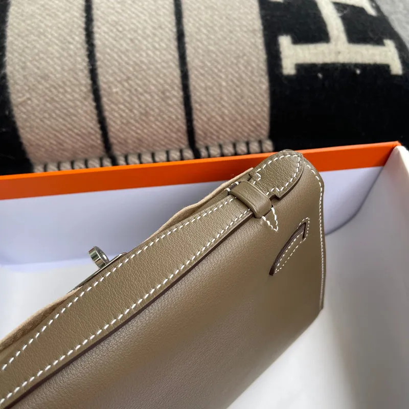 KELLY POCHETTE SWIFT LEATHER ETOUPE WITH PALLADIUM HARDWARE (PHW) - 6