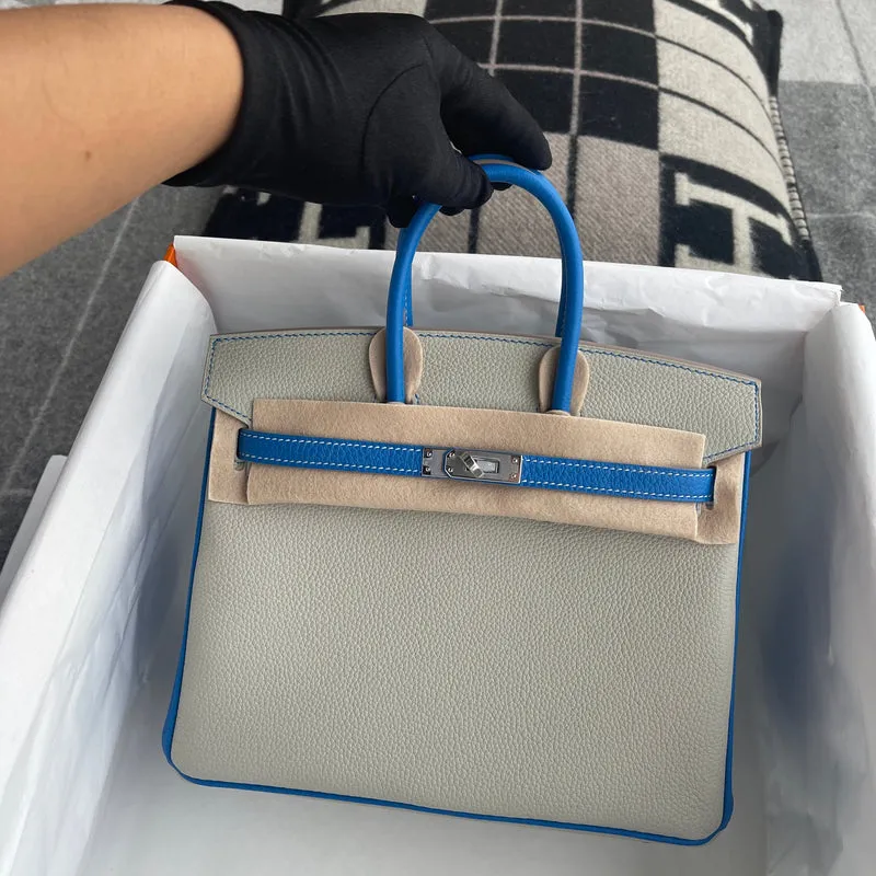 BIRKIN 25 TOGO LEATHER HORSESHOE STAMP (HSS) BI-COLOR GREY & BLEU HYDRA WITH PALLADIUM HARDWARE (PHW) - 2