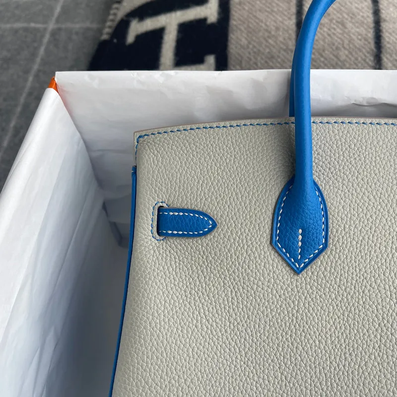 BIRKIN 25 TOGO LEATHER HORSESHOE STAMP (HSS) BI-COLOR GREY & BLEU HYDRA WITH PALLADIUM HARDWARE (PHW) - 6