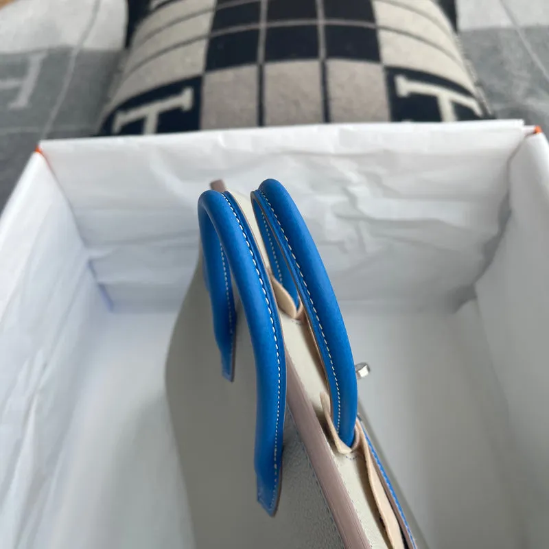 BIRKIN 25 TOGO LEATHER HORSESHOE STAMP (HSS) BI-COLOR GREY & BLEU HYDRA WITH PALLADIUM HARDWARE (PHW) - 7