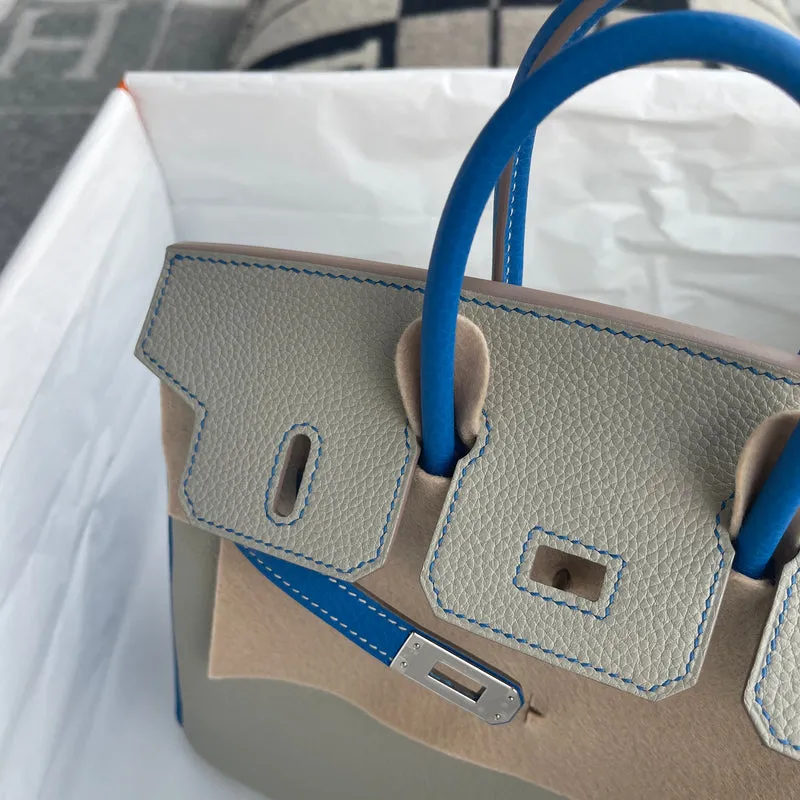 BIRKIN 25 TOGO LEATHER HORSESHOE STAMP (HSS) BI-COLOR GREY & BLEU HYDRA WITH PALLADIUM HARDWARE (PHW) - 5