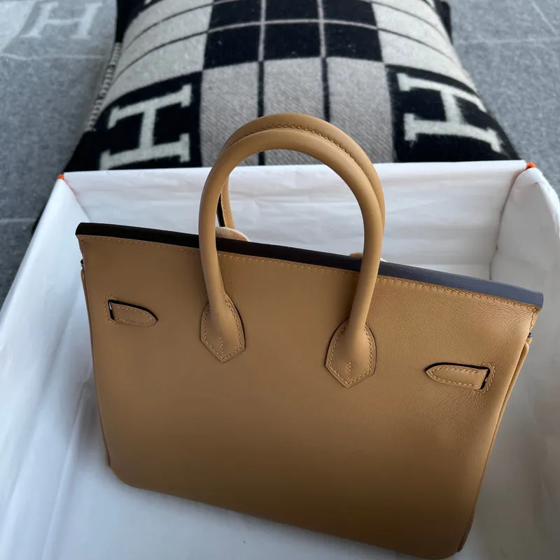 BIRKIN 25 SWIFT LEATHER BISCUIT WITH PALLADIUM HARDWARE (PHW) - 3