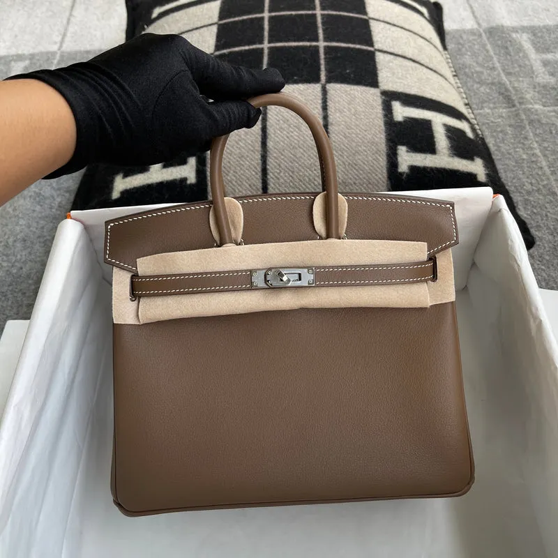 BIRKIN 25 SWIFT LEATHER ETOUPE WITH PALLADIUM HARDWARE (PHW) - 2