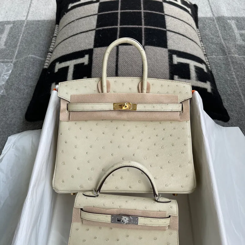 BIRKIN 25 OSTRICH LEATHER PARCHEMIN WITH GOLD HARDWARE (GHW) - 3