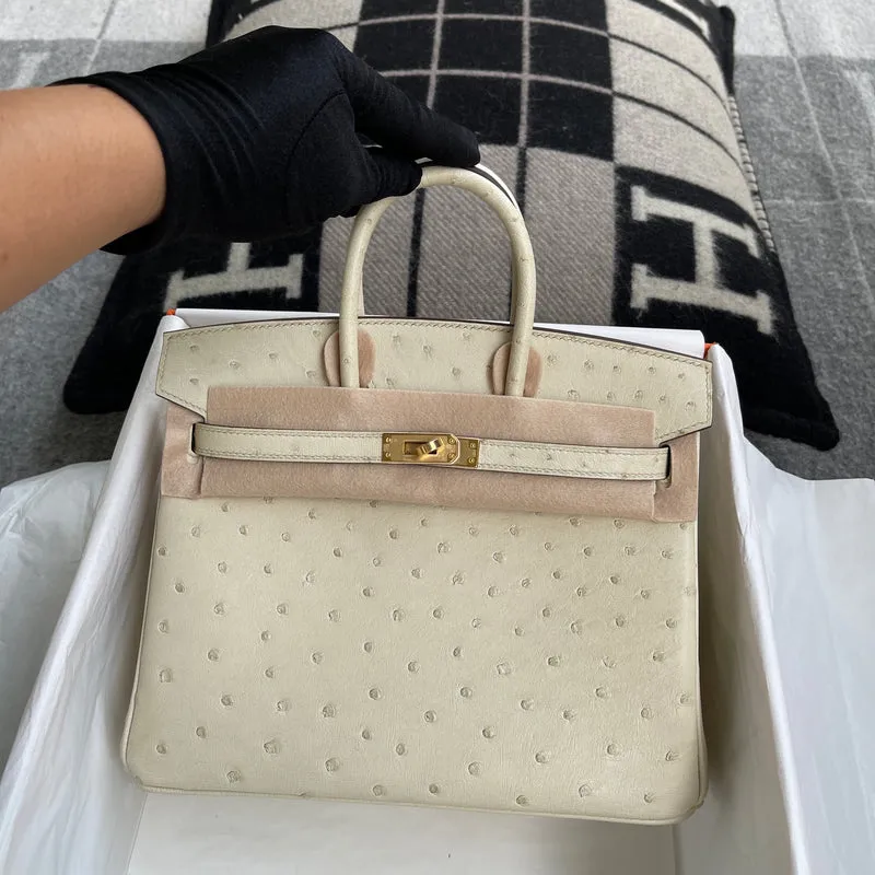 BIRKIN 25 OSTRICH LEATHER PARCHEMIN WITH GOLD HARDWARE (GHW) - 4