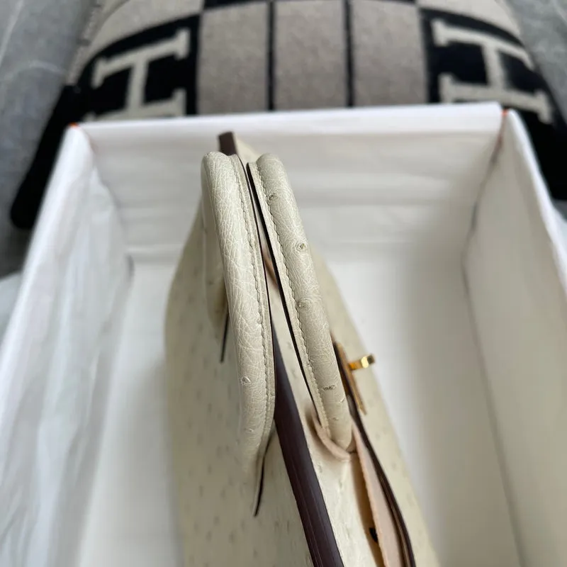 BIRKIN 25 OSTRICH LEATHER PARCHEMIN WITH GOLD HARDWARE (GHW) - 5