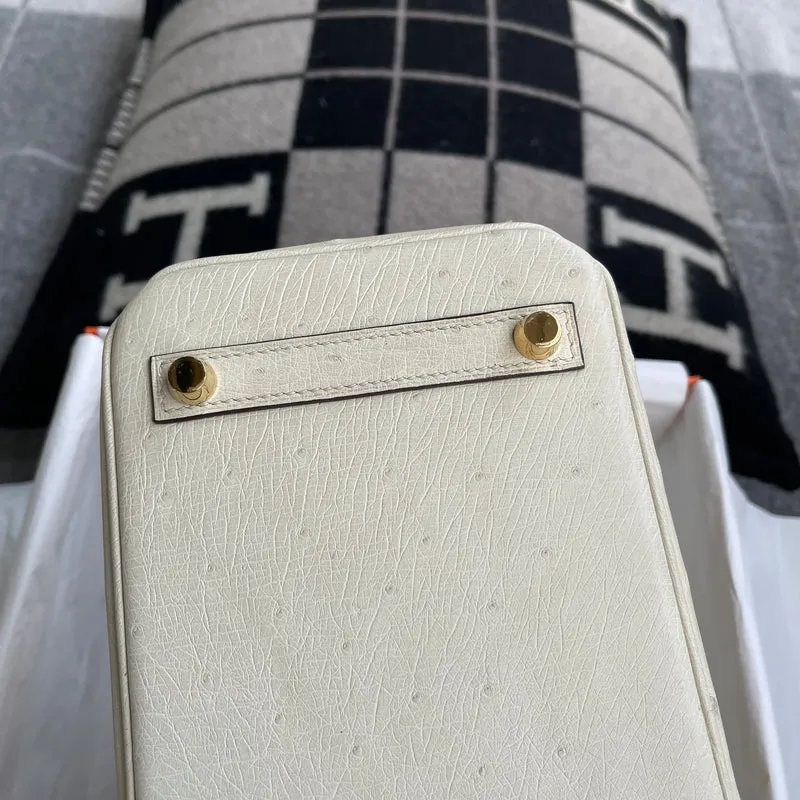 BIRKIN 25 OSTRICH LEATHER PARCHEMIN WITH GOLD HARDWARE (GHW) - 6