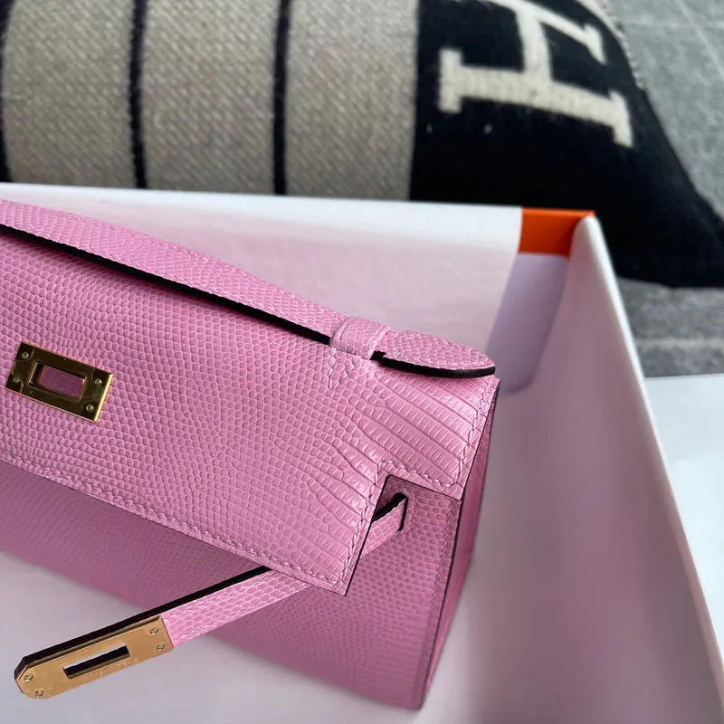 KELLY POCHETTE LIZARD LEATHER BUBBLEGUM WITH GOLD HARDWARE (GHW) - 5
