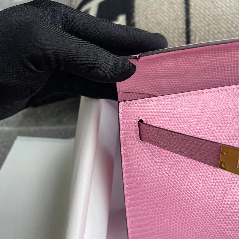 KELLY POCHETTE LIZARD LEATHER BUBBLEGUM WITH GOLD HARDWARE (GHW) - 4