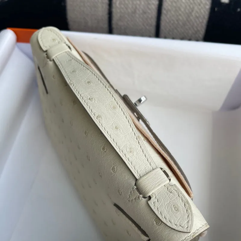KELLY POCHETTE OSTRICH LEATHER PARCHEMIN WITH PALLADIUM HARDWARE (PHW) - 6