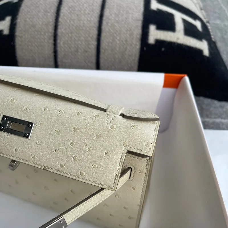 KELLY POCHETTE OSTRICH LEATHER PARCHEMIN WITH PALLADIUM HARDWARE (PHW) - 8