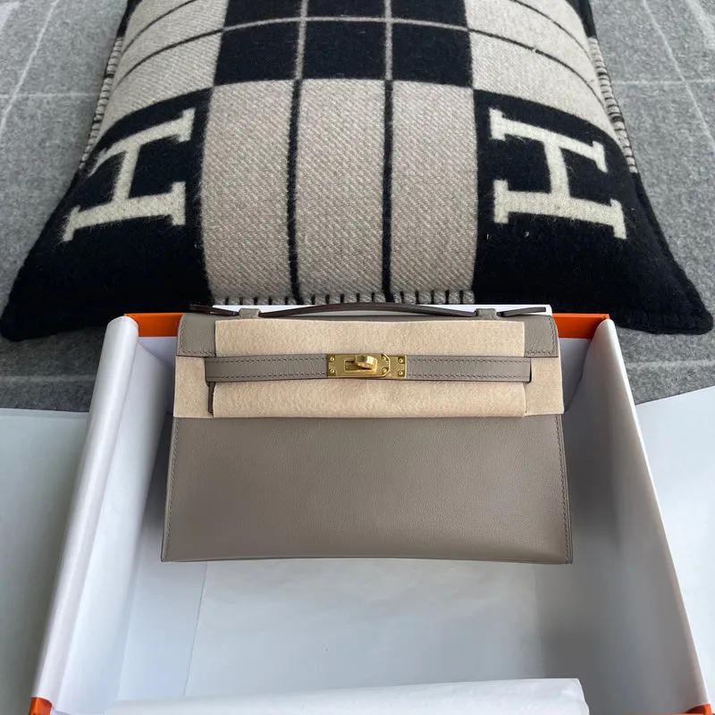 KELLY POCHETTE SWIFT LEATHER GRIS ASPHALTE WITH GOLD HARDWARE (GHW) - 1