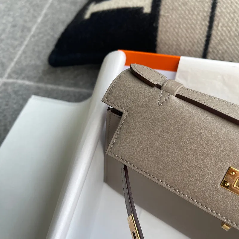 KELLY POCHETTE SWIFT LEATHER GRIS ASPHALTE WITH GOLD HARDWARE (GHW) - 4