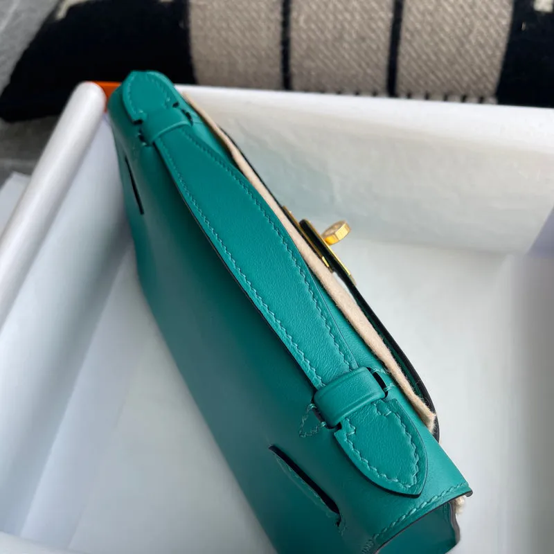 KELLY POCHETTE SWIFT LEATHER VERT VERONE WITH GOLD HARDWARE (GHW) - 7