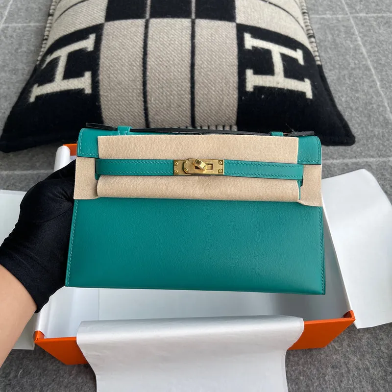 KELLY POCHETTE SWIFT LEATHER VERT VERONE WITH GOLD HARDWARE (GHW) - 2