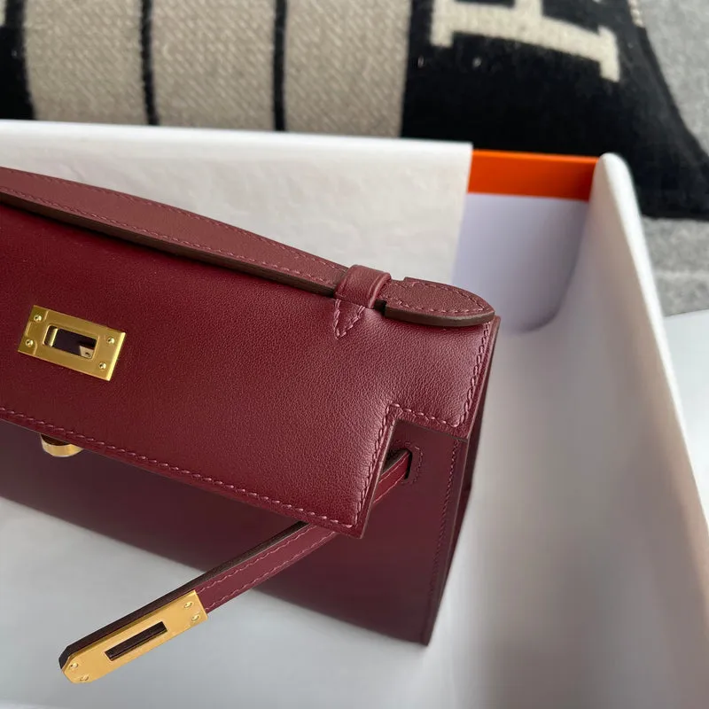 KELLY POCHETTE SWIFT LEATHER ROUGE H WITH GOLD HARDWARE (GHW) - 5