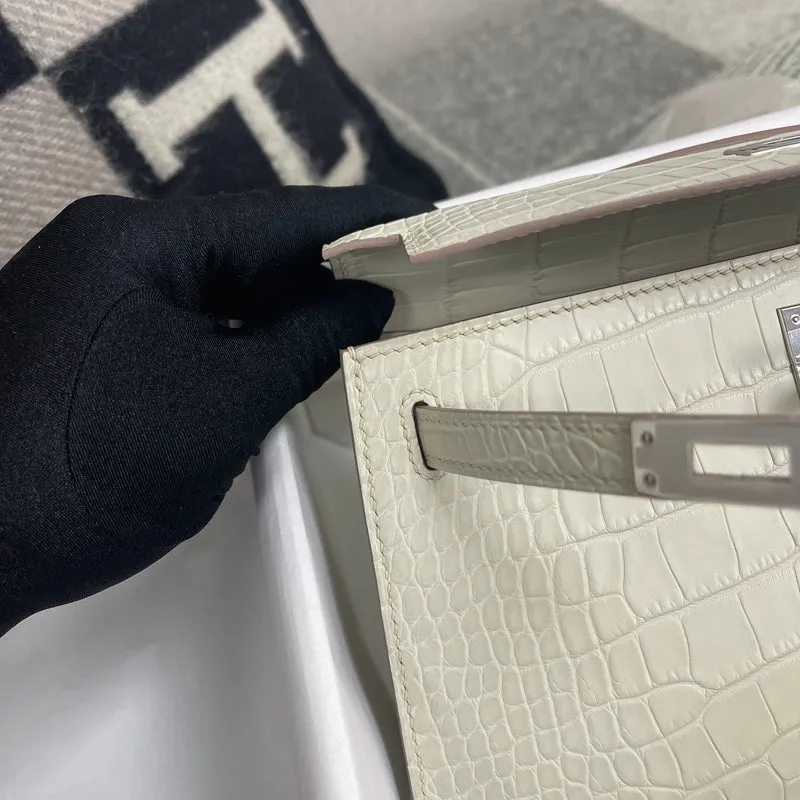 KELLY POCHETTE MATTE MISSISSIPPIENSIS ALLIGATOR LEATHER BETON WITH PALLADIUM HARDWARE (PHW) - 3