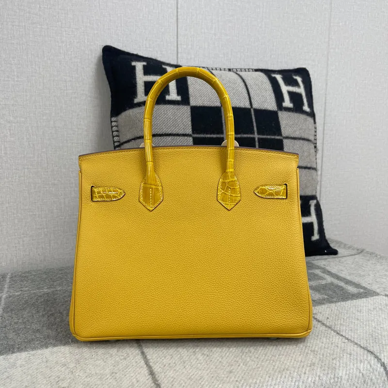 BIRKIN 30 TOUCH SHINY (LISSE) MISSISSIPPIENSIS ALLIGATOR LEATHER & TOGO LEATHER JAUNE AMBRE WITH GOLD HARDWARE (GHW) - 2