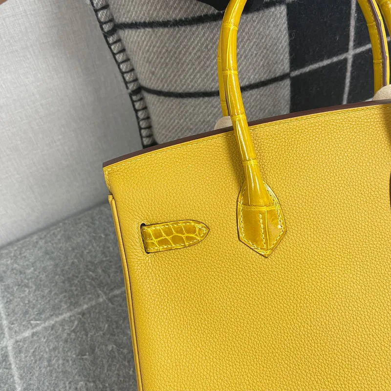 BIRKIN 30 TOUCH SHINY (LISSE) MISSISSIPPIENSIS ALLIGATOR LEATHER & TOGO LEATHER JAUNE AMBRE WITH GOLD HARDWARE (GHW) - 6