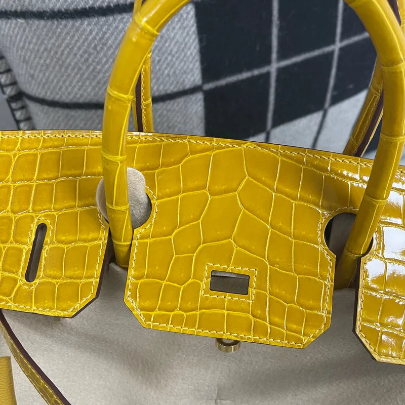 BIRKIN 30 TOUCH SHINY (LISSE) MISSISSIPPIENSIS ALLIGATOR LEATHER & TOGO LEATHER JAUNE AMBRE WITH GOLD HARDWARE (GHW) - 4