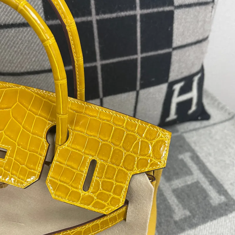 BIRKIN 30 TOUCH SHINY (LISSE) MISSISSIPPIENSIS ALLIGATOR LEATHER & TOGO LEATHER JAUNE AMBRE WITH GOLD HARDWARE (GHW) - 5