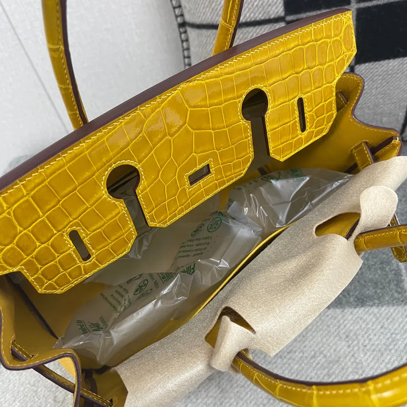 BIRKIN 30 TOUCH SHINY (LISSE) MISSISSIPPIENSIS ALLIGATOR LEATHER & TOGO LEATHER JAUNE AMBRE WITH GOLD HARDWARE (GHW) - 3