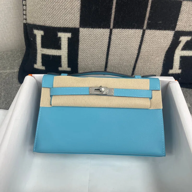 KELLY POCHETTE SWIFT LEATHER BLEU PAON WITH PALLADIUM HARDWARE (PHW) - 2