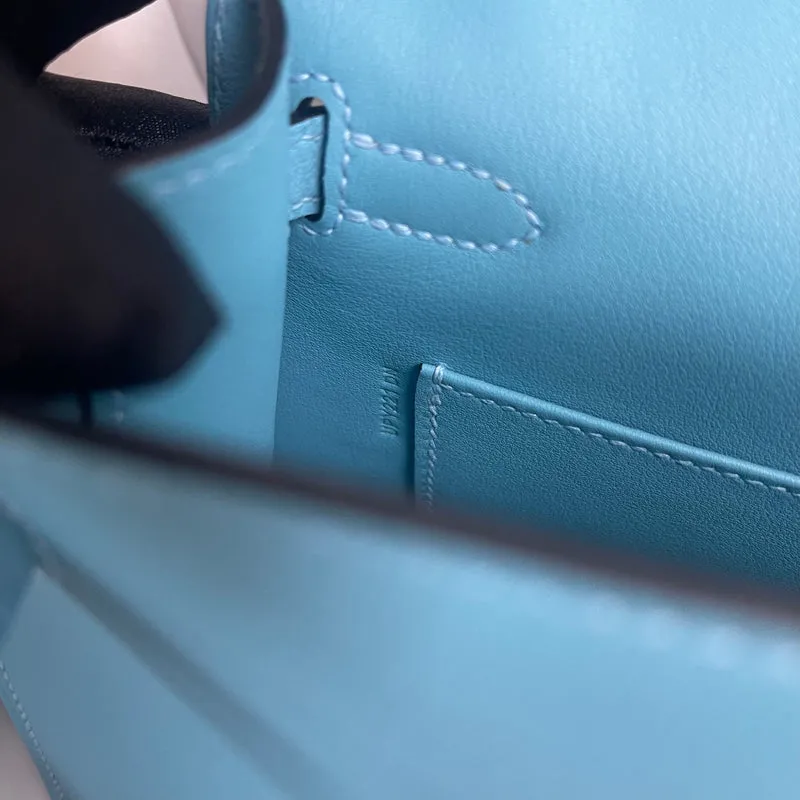 KELLY POCHETTE SWIFT LEATHER BLEU PAON WITH PALLADIUM HARDWARE (PHW) - 5