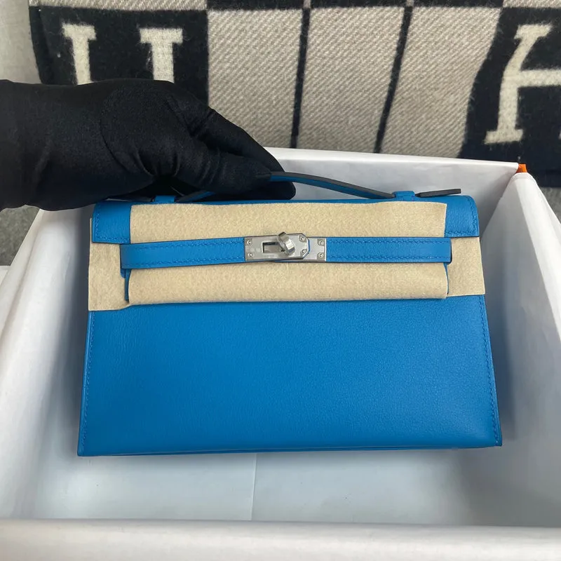 KELLY POCHETTE SWIFT LEATHER BLEU HYDRA WITH PALLADIUM HARDWARE (PHW) - 2
