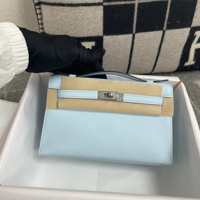KELLY POCHETTE SWIFT LEATHER BLEU BRUME WITH PALLADIUM HARDWARE (PHW) - 2