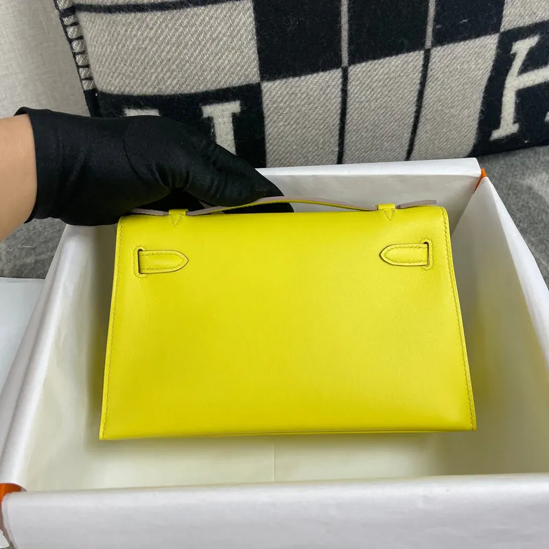 KELLY POCHETTE SWIFT LEATHER LIME WITH GOLD HARDWARE (GHW) - 2