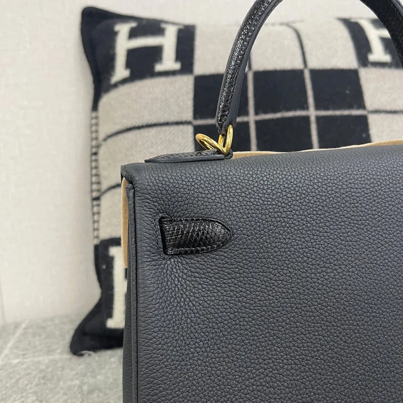 KELLY 28 TOUCH TOGO LEATHER & LIZARD LEATHER NOIR (BLACK) HANDLE WITH GOLD HARDWARE (GHW) - 6