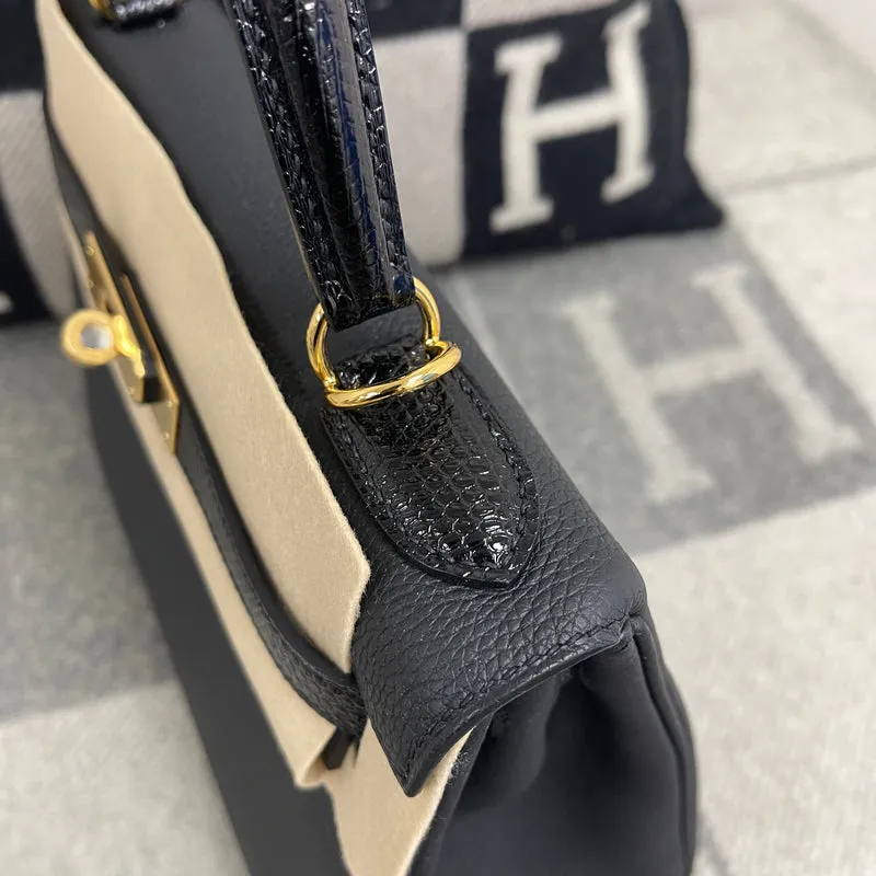 KELLY 28 TOUCH TOGO LEATHER & LIZARD LEATHER NOIR (BLACK) HANDLE WITH GOLD HARDWARE (GHW) - 5