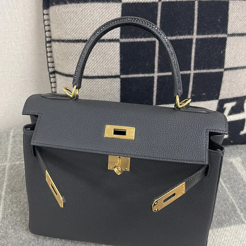 KELLY 28 TOUCH TOGO LEATHER & LIZARD LEATHER NOIR (BLACK) HANDLE WITH GOLD HARDWARE (GHW) - 3