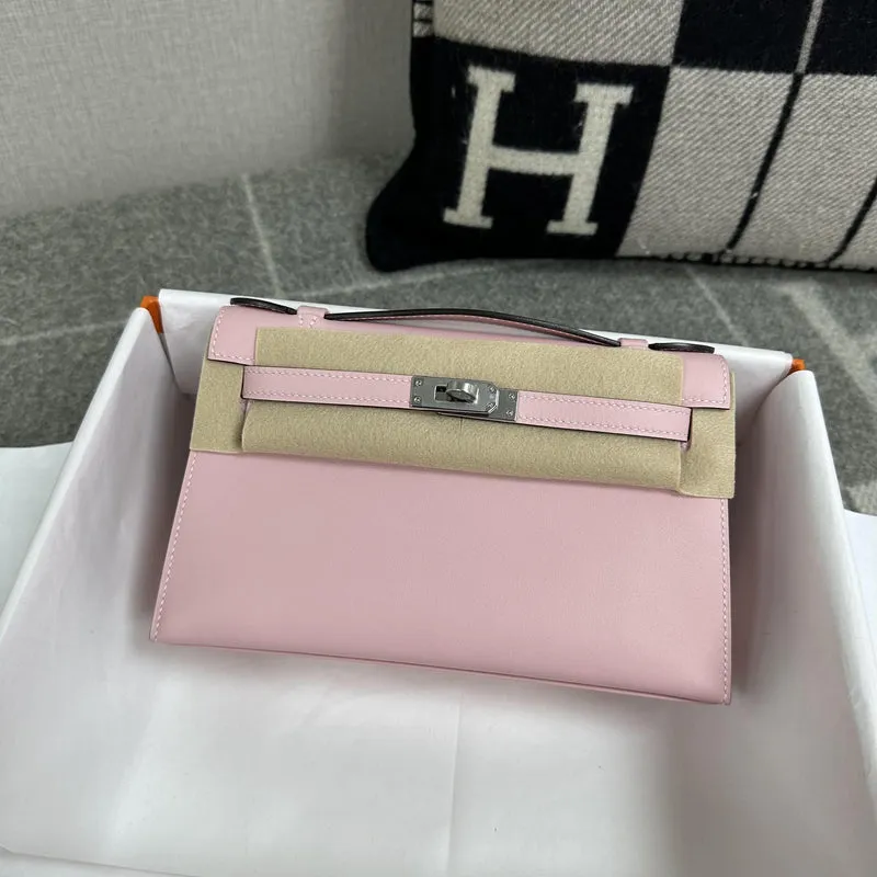 KELLY POCHETTE SWIFT LEATHER ROSE SAKURA WITH PALLADIUM HARDWARE (PHW) - 2