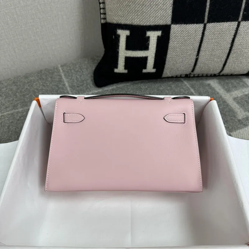 KELLY POCHETTE SWIFT LEATHER ROSE SAKURA WITH PALLADIUM HARDWARE (PHW) - 3