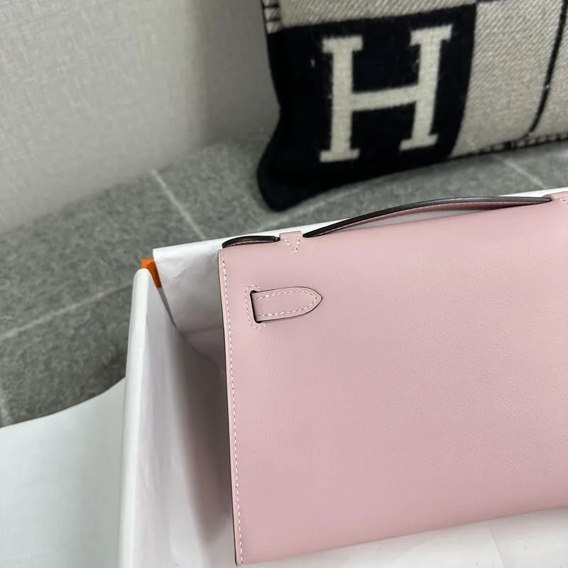KELLY POCHETTE SWIFT LEATHER ROSE SAKURA WITH PALLADIUM HARDWARE (PHW) - 5
