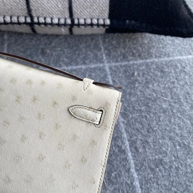 KELLY POCHETTE OSTRICH LEATHER PARCHEMIN (3C) WITH GOLD HARDWARE (GHW) - 5