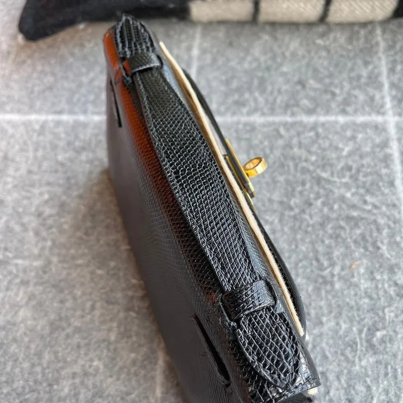 KELLY POCHETTE NOIR (BLACK) LIZARD (LÉZARD) WITH GOLD HARDWARE (GHW) - 4