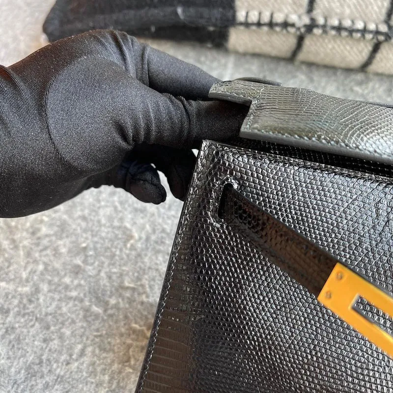 KELLY POCHETTE NOIR (BLACK) LIZARD (LÉZARD) WITH GOLD HARDWARE (GHW) - 3